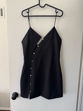 Zara Black Slip Dress with Vertical Row Of Crystal Flower Style Buttons